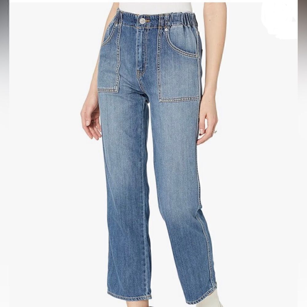 Hudson REMI Blue Denim High Rise Straight Leg Gathered Waist Crop Ankle Jeans